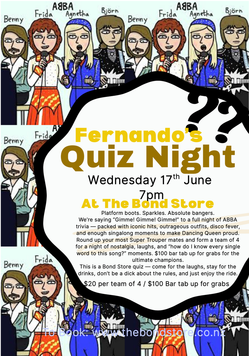 The Bond Store Quiz Night - Fernando Music Trivia, Wednesday 17th June, 7pm