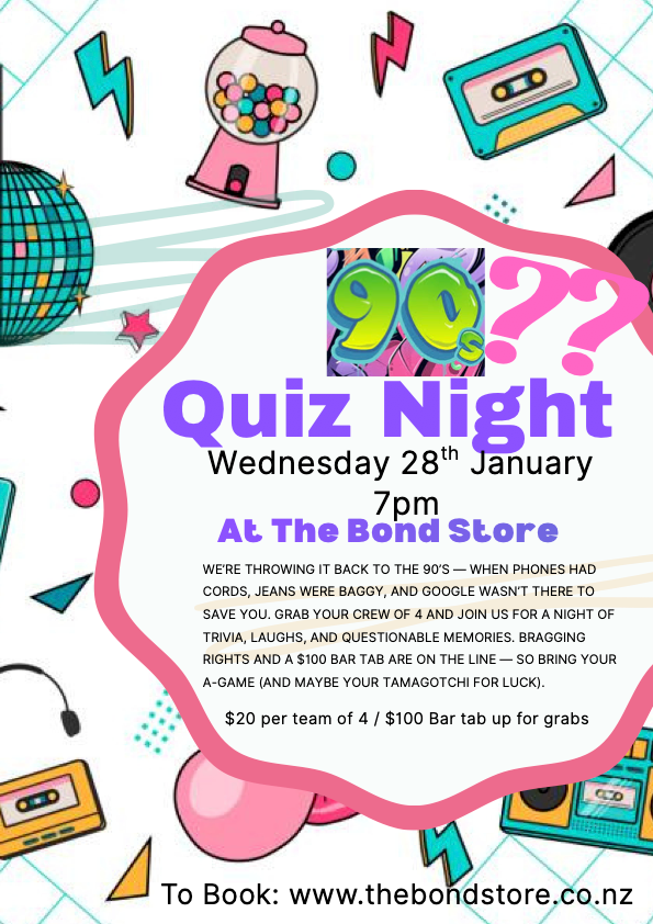 The Bond Store 90s Themed Quiz - Wednesday 28th January 2026, 7-9pm