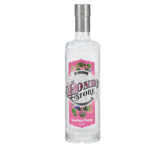 Bottle of Garden Party Gin from The Bond Store on a white background