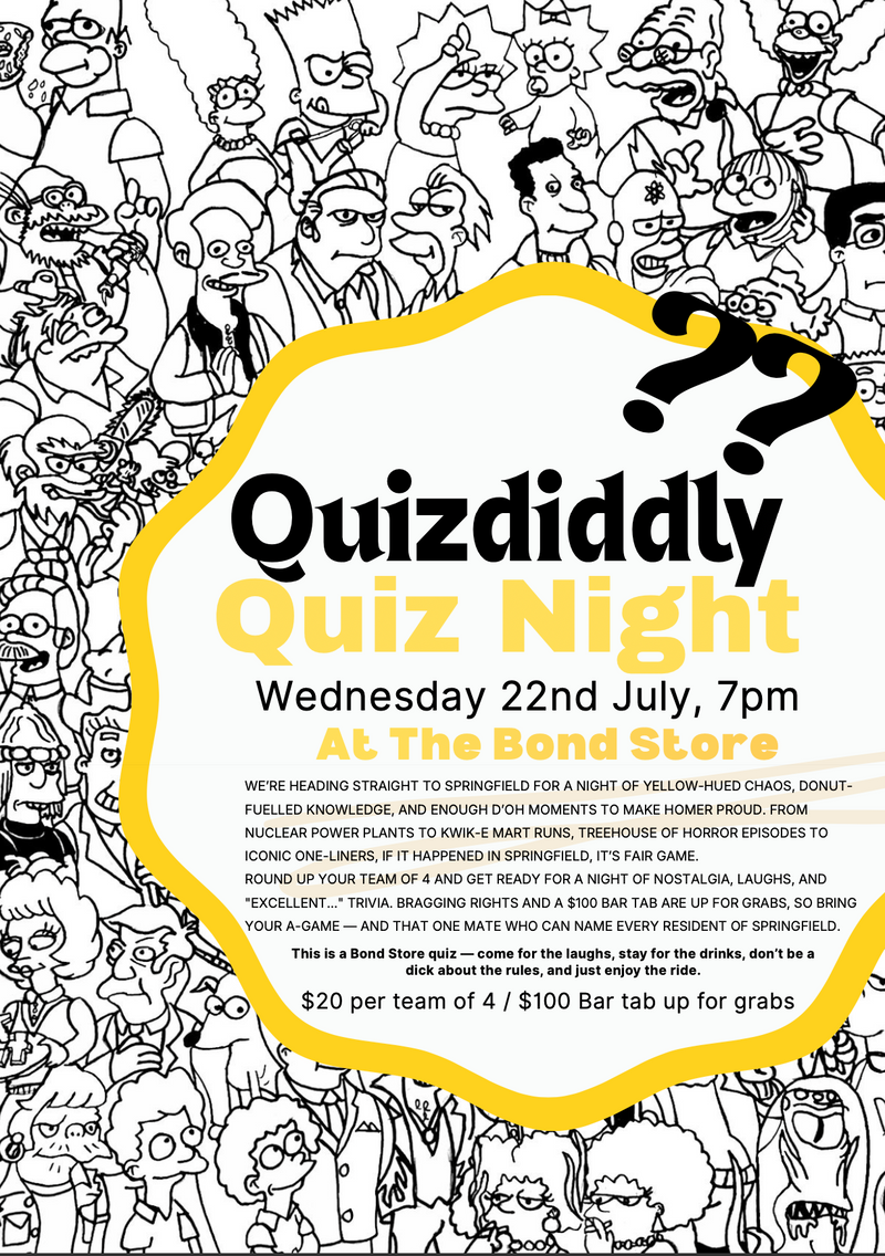The Bond Store Quiz Night - Quizdiddly, Wednesday 22nd July 2026